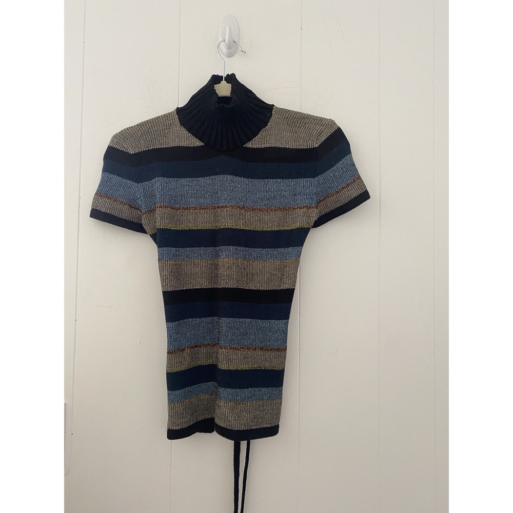 Vintage Petro Zillia Open Back Knit Turtleneck Top S Stripe Y2K